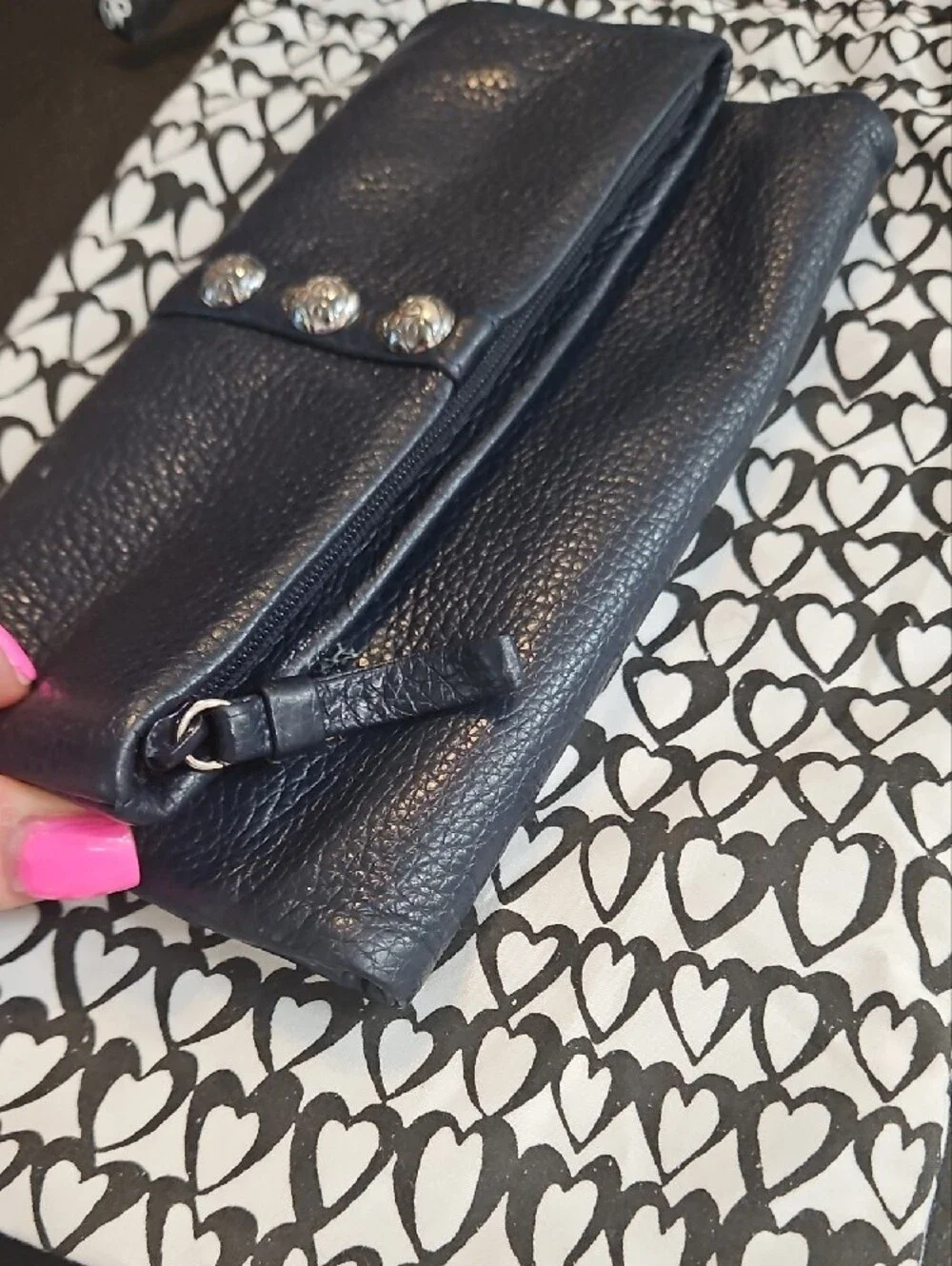 Brighton Navy Blue Leather Studded Tri-Fold Clutch Wallet + Dustbag Nice! ST34
